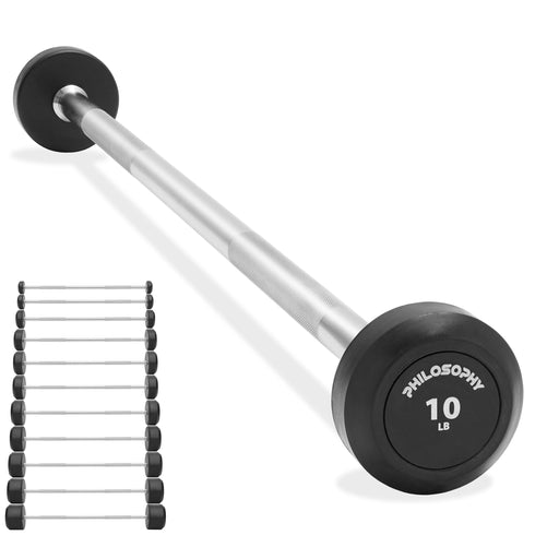 Rubber Fixed Barbell - Pre-Loaded Weight Straight Bar Weightlifting